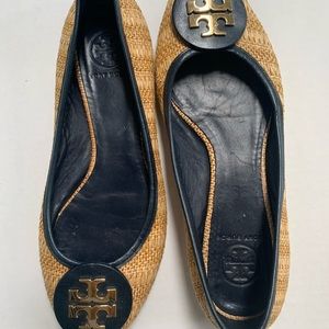 Tory Burch flats.  Navy and Raffia.